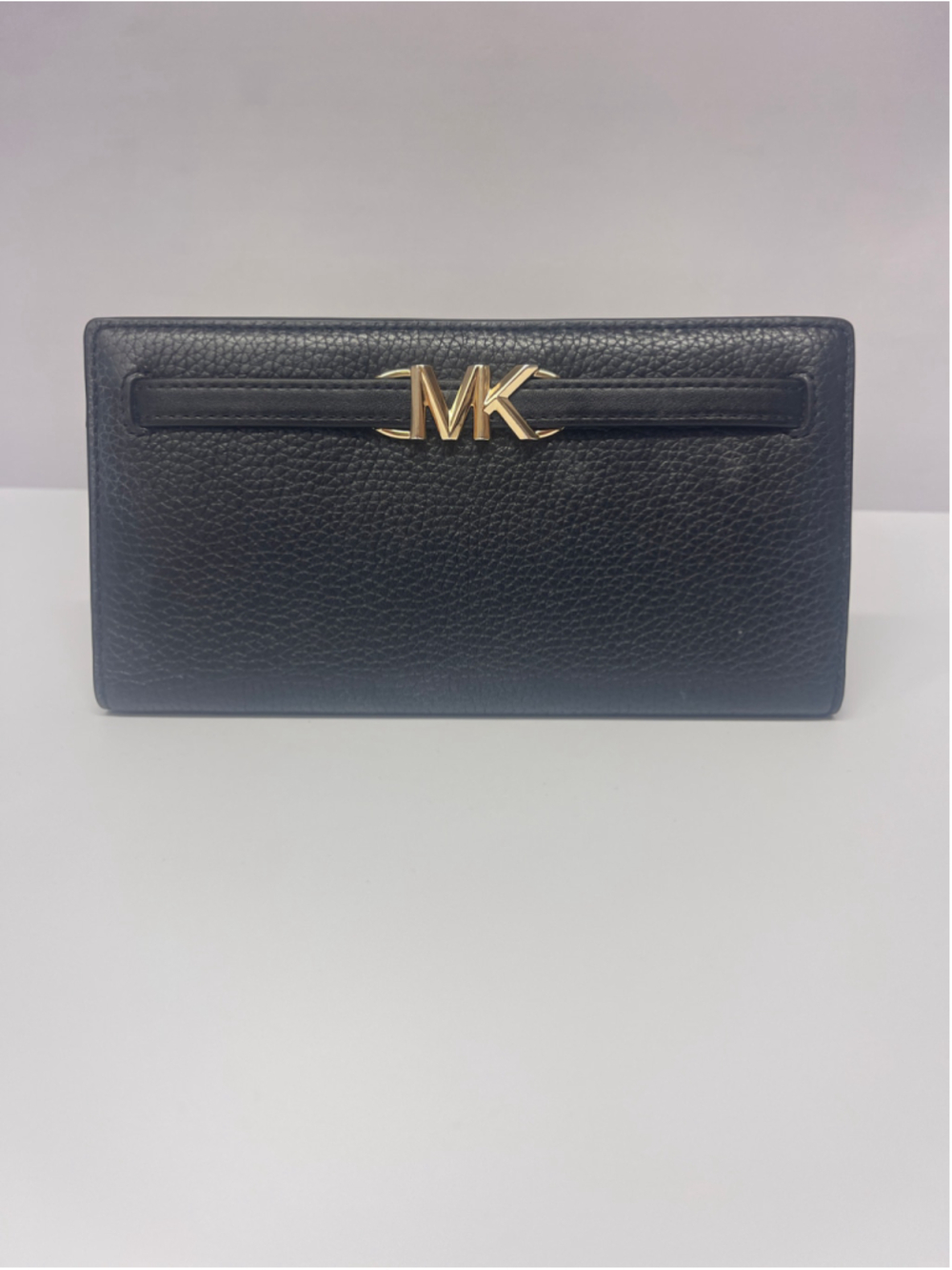 Michael Kors Reed Large Snap Wallet Black Pebble Leather Gold-Tone Hardware